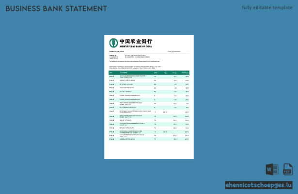 Beispiel eines Kontoauszugs eines Geschäftskontos der Agricultural Bank of China (Word- und PDF-Datei)